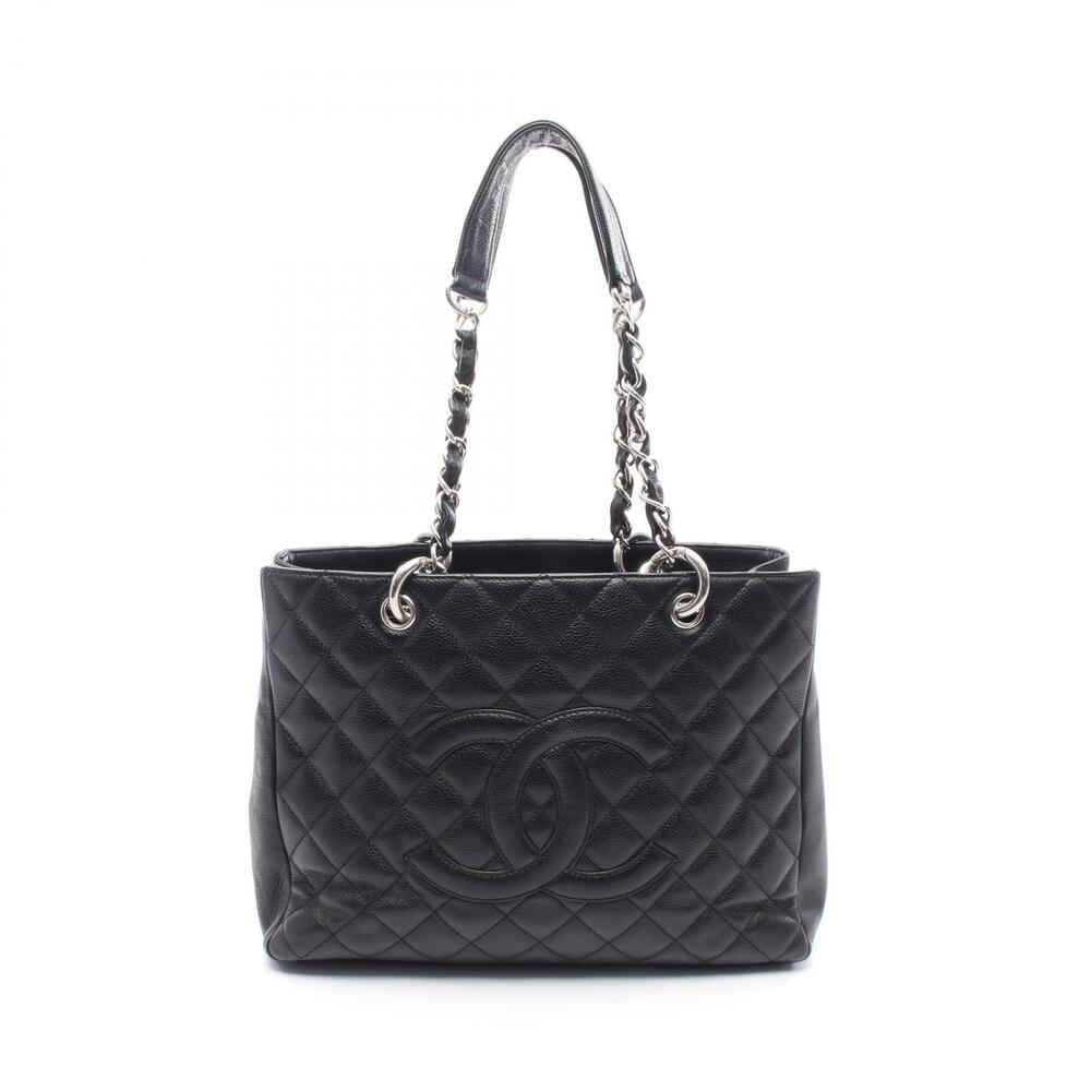 Chanel Matelasse Grand Shopping GST Tote Bag Leather Grained Calfskin Black